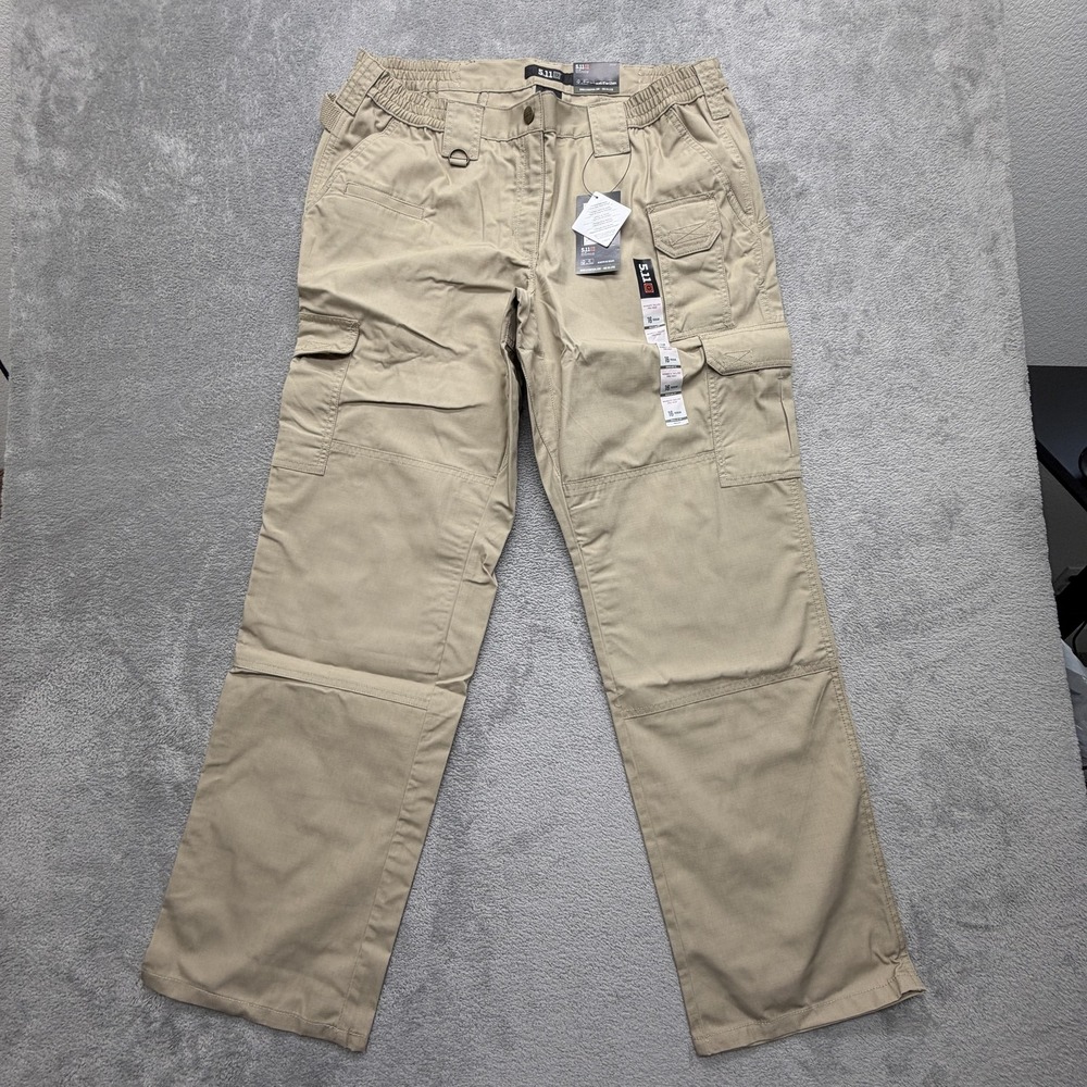 5.11 Pants Womens 16 Beige Cargo Twill Elastic Waist Pockets 32 In Workwear